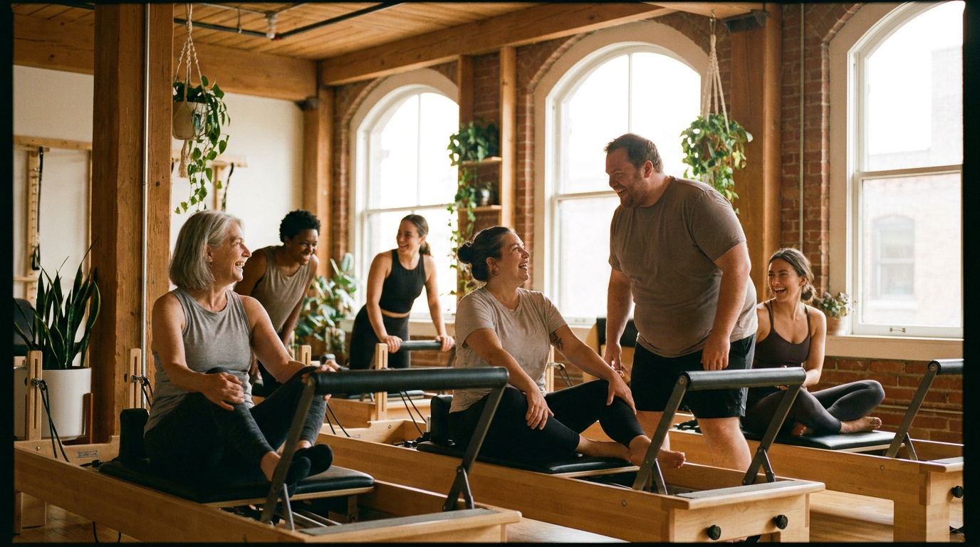 A reformer class of people of different ages and body types